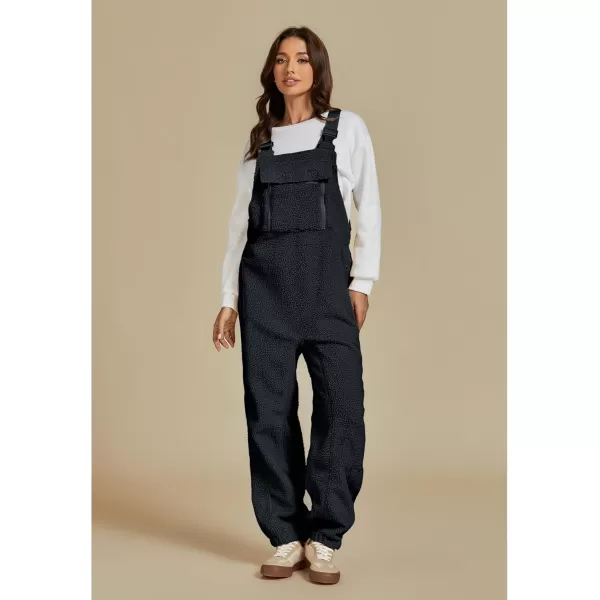 luvamia Sherpa Overalls for Women Baggy Warm Bib Fleece Fuzzy Winter Jumpsuits Adjustable Strap Overall with Zip PocketsCharcoal