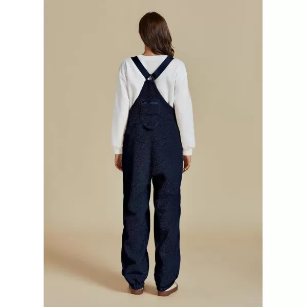 luvamia Sherpa Overalls for Women Baggy Warm Bib Fleece Fuzzy Winter Jumpsuits Adjustable Strap Overall with Zip PocketsNavy Blue