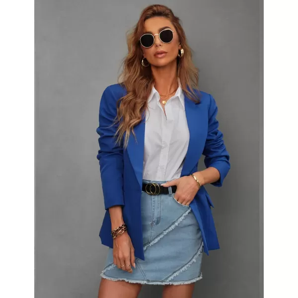 luvamia Womens Casual Long Sleeve Lapel Button Slim Work Office Blazer JacketB Classic Blue