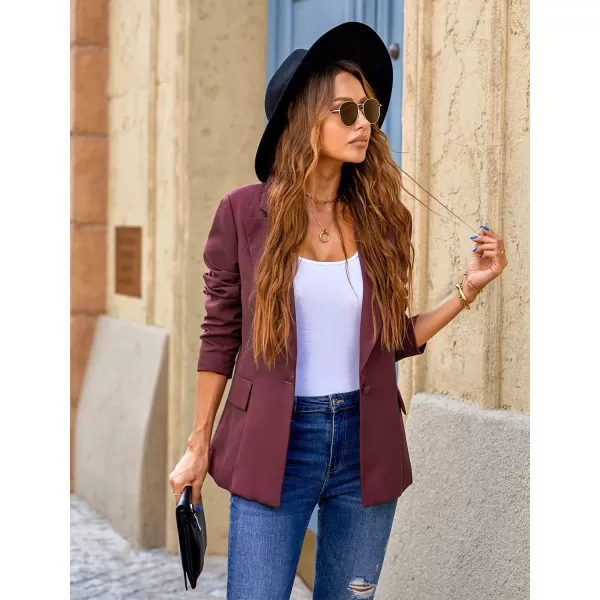 luvamia Womens Casual Long Sleeve Lapel Button Slim Work Office Blazer JacketB Plum