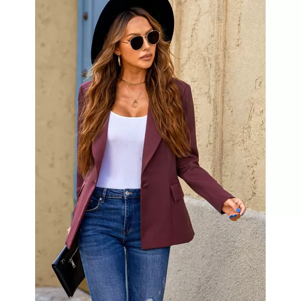 luvamia Womens Casual Long Sleeve Lapel Button Slim Work Office Blazer JacketB Plum