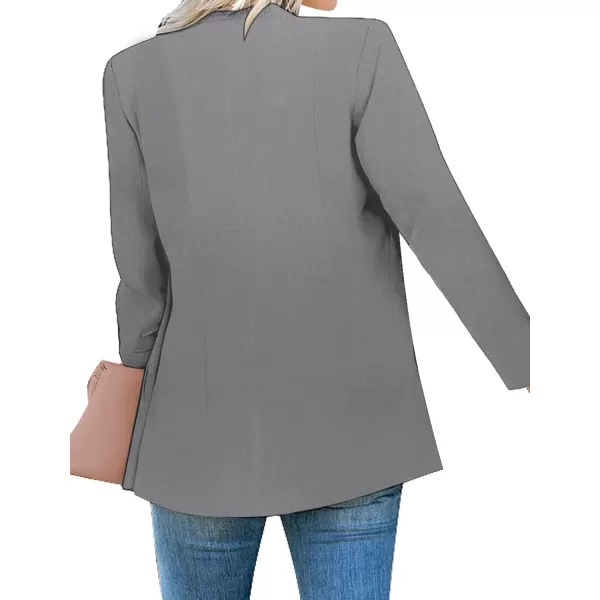 luvamia Womens Casual Long Sleeve Lapel Button Slim Work Office Blazer JacketB Steel Gray