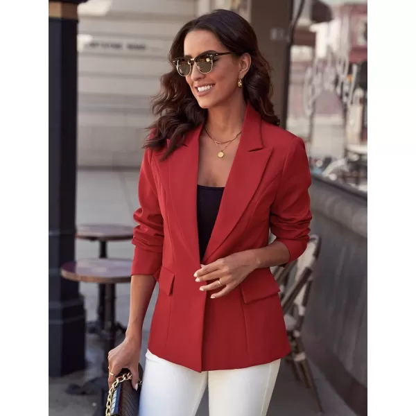 luvamia Womens Casual Long Sleeve Lapel Button Slim Work Office Blazer JacketB True Red