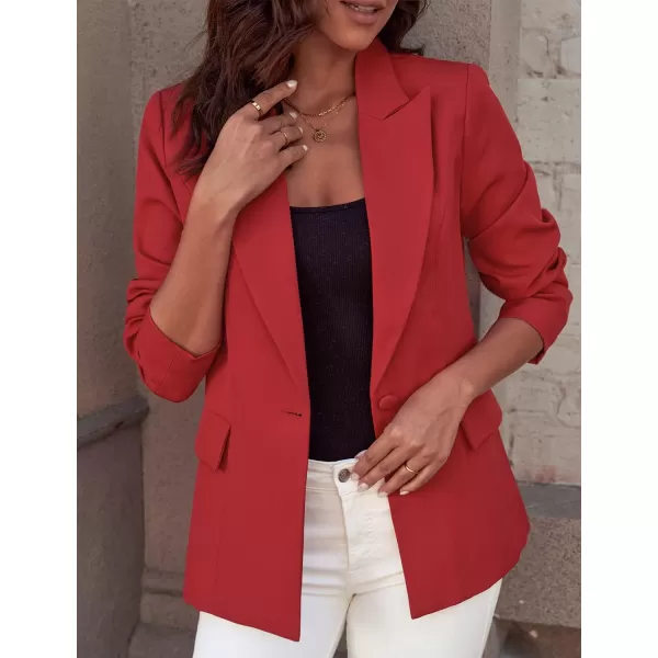 luvamia Womens Casual Long Sleeve Lapel Button Slim Work Office Blazer JacketB True Red