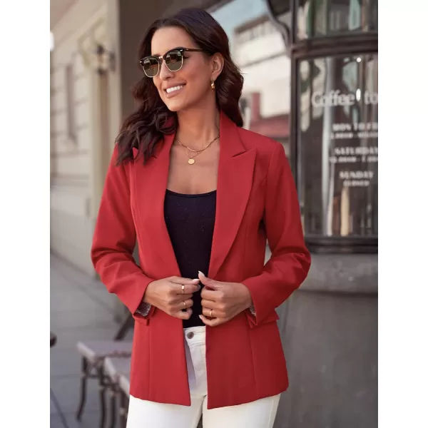 luvamia Womens Casual Long Sleeve Lapel Button Slim Work Office Blazer JacketB True Red