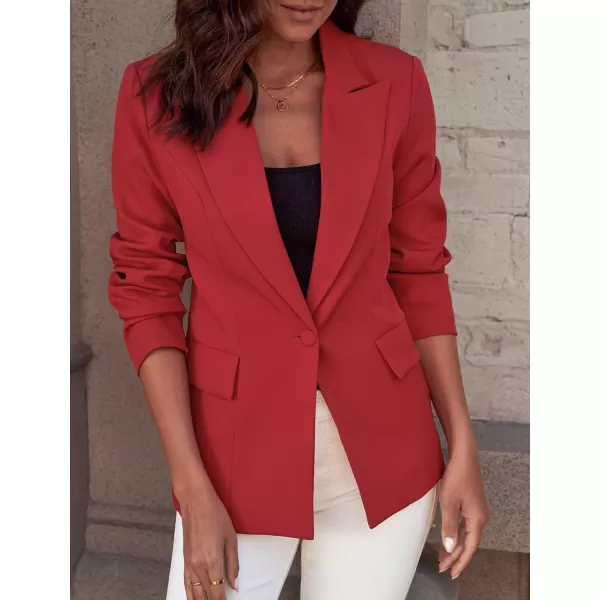 luvamia Womens Casual Long Sleeve Lapel Button Slim Work Office Blazer JacketB True Red