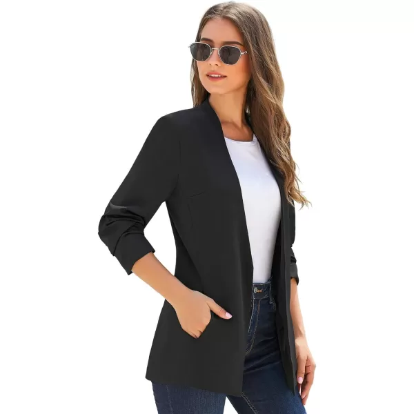 luvamia Womens Casual Long Sleeve Lapel Button Slim Work Office Blazer JacketC Black