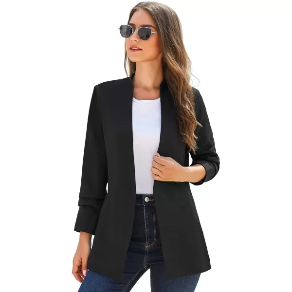luvamia Womens Casual Long Sleeve Lapel Button Slim Work Office Blazer JacketC Black