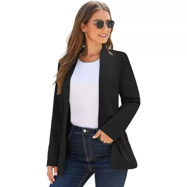 luvamia Womens Casual Long Sleeve Lapel Button Slim Work Office Blazer JacketC Black