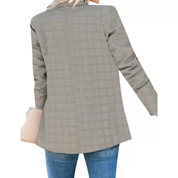 luvamia Womens Casual Long Sleeve Lapel Button Slim Work Office Blazer JacketC Tartan Plaid Brown  Mustard