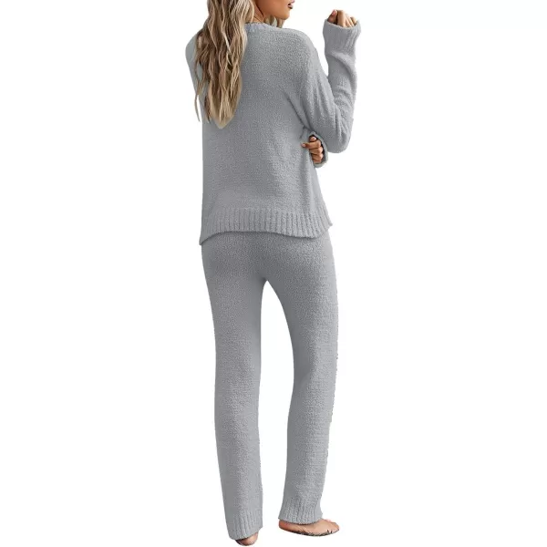 luvamia Womens Casual Pajama Set Fuzzy Fleece Knitted Long Sleeve Pj LoungewearA1 Grey