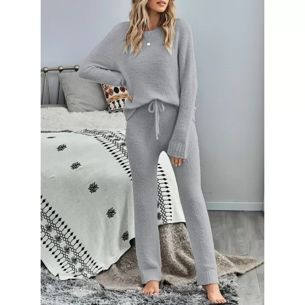 luvamia Womens Casual Pajama Set Fuzzy Fleece Knitted Long Sleeve Pj LoungewearA1 Grey