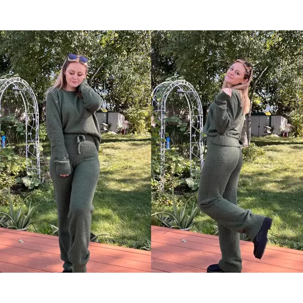 luvamia Womens Casual Pajama Set Fuzzy Fleece Knitted Long Sleeve Pj LoungewearArmy Green