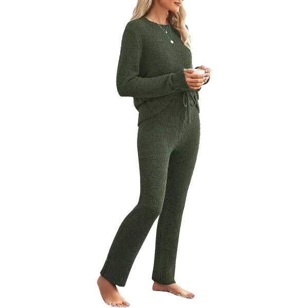 luvamia Womens Casual Pajama Set Fuzzy Fleece Knitted Long Sleeve Pj LoungewearArmy Green