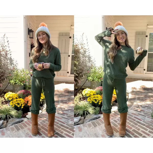 luvamia Womens Casual Pajama Set Fuzzy Fleece Knitted Long Sleeve Pj LoungewearArmy Green