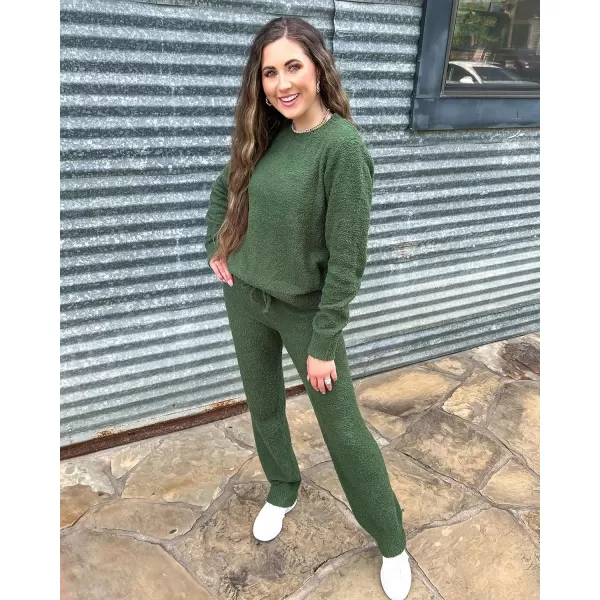 luvamia Womens Casual Pajama Set Fuzzy Fleece Knitted Long Sleeve Pj LoungewearArmy Green