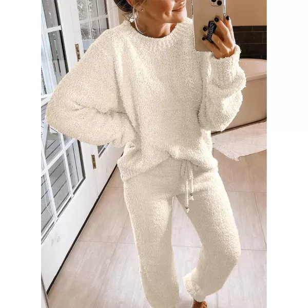 luvamia Womens Casual Pajama Set Fuzzy Fleece Knitted Long Sleeve Pj LoungewearButtercream