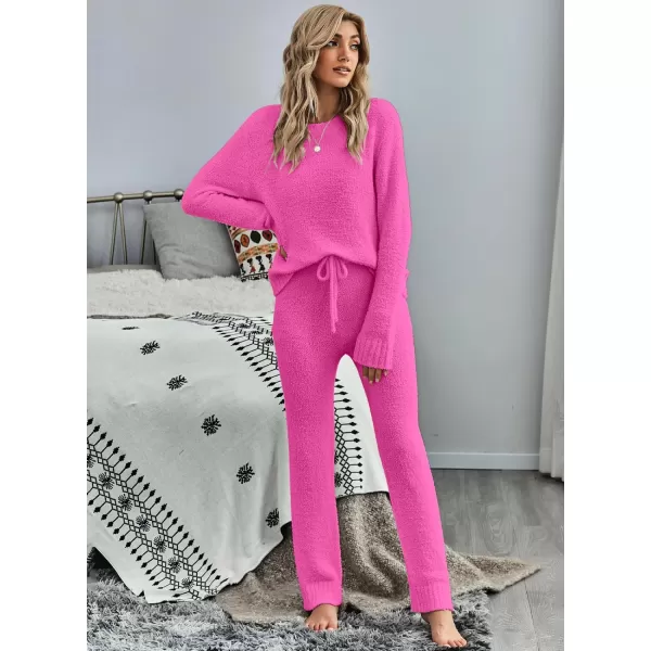 luvamia Womens Casual Pajama Set Fuzzy Fleece Knitted Long Sleeve Pj LoungewearMagenta