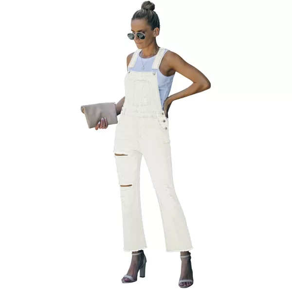 luvamia Womens Casual Stretch Adjustable Denim Bib Overalls Jeans Pants JumpsuitsA Brilliant White