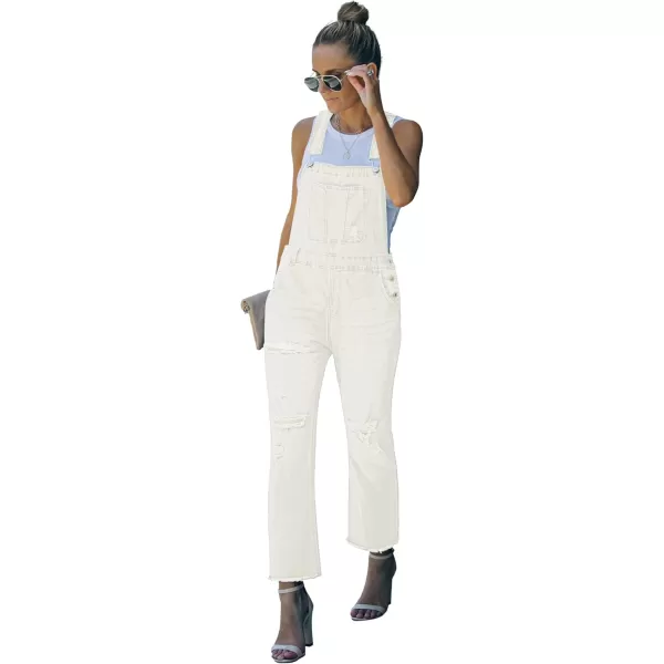 luvamia Womens Casual Stretch Adjustable Denim Bib Overalls Jeans Pants JumpsuitsA Brilliant White