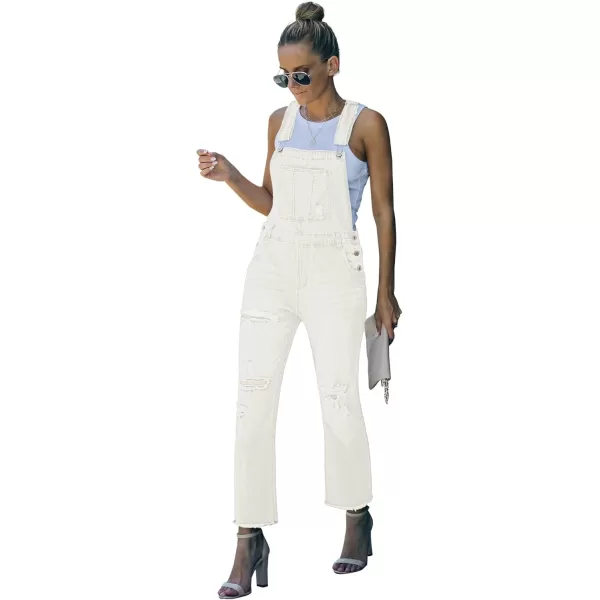 luvamia Womens Casual Stretch Adjustable Denim Bib Overalls Jeans Pants JumpsuitsA Brilliant White