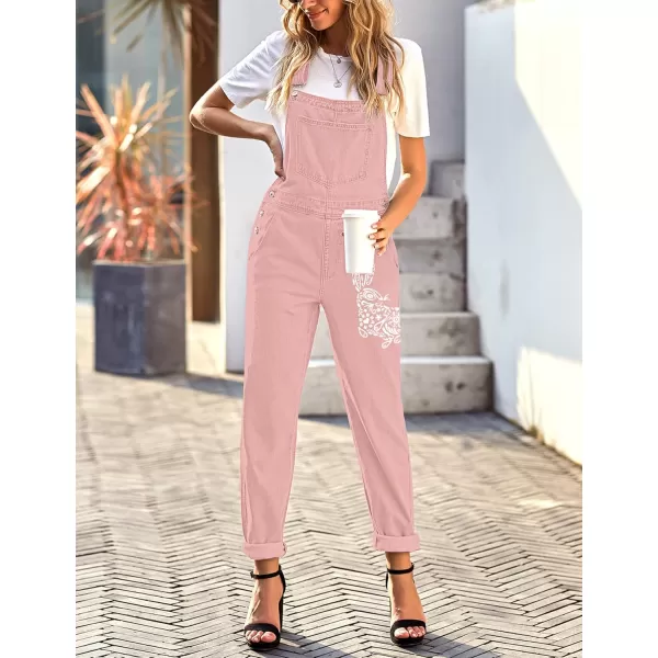 luvamia Womens Casual Stretch Adjustable Denim Bib Overalls Jeans Pants JumpsuitsA4 Rabbit Print Pink