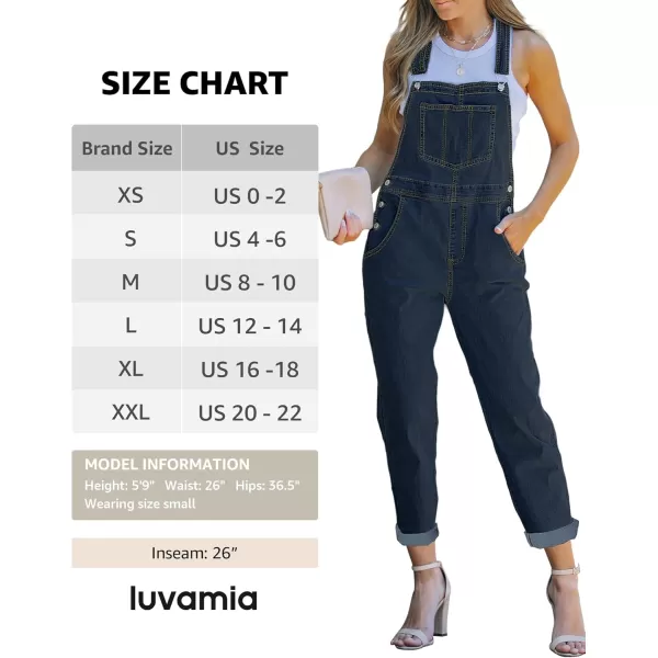 luvamia Womens Casual Stretch Adjustable Denim Bib Overalls Jeans Pants JumpsuitsB Blue Plunge