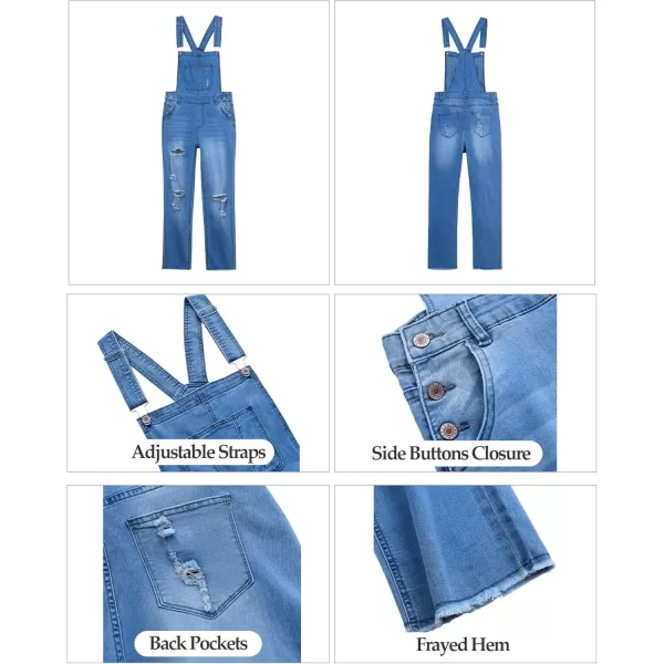 luvamia Womens Casual Stretch Adjustable Denim Bib Overalls Jeans Pants JumpsuitsB Blue Tides
