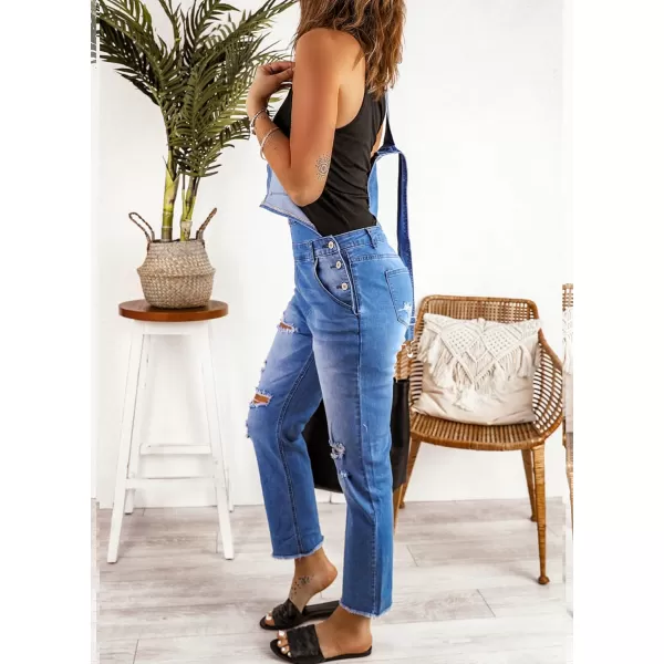 luvamia Womens Casual Stretch Adjustable Denim Bib Overalls Jeans Pants JumpsuitsB Blue Tides