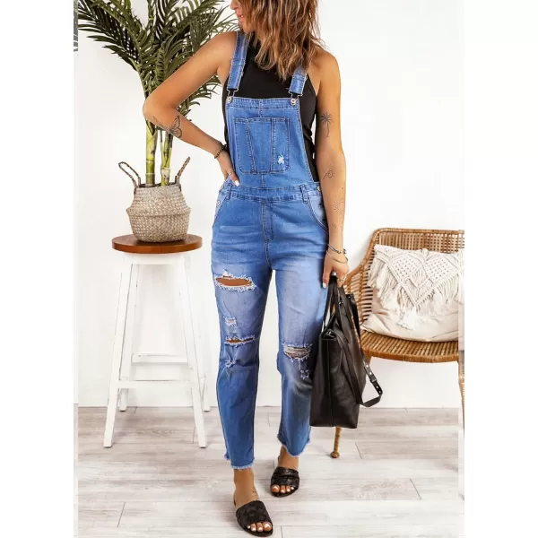 luvamia Womens Casual Stretch Adjustable Denim Bib Overalls Jeans Pants JumpsuitsB Blue Tides