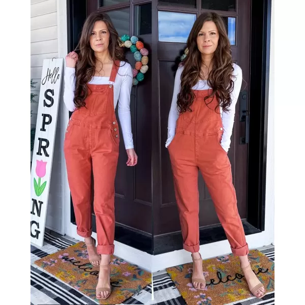 luvamia Womens Casual Stretch Adjustable Denim Bib Overalls Jeans Pants JumpsuitsB Brick Red