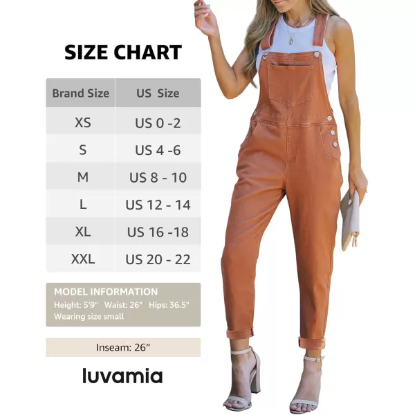 luvamia Womens Casual Stretch Adjustable Denim Bib Overalls Jeans Pants JumpsuitsB Brick Red