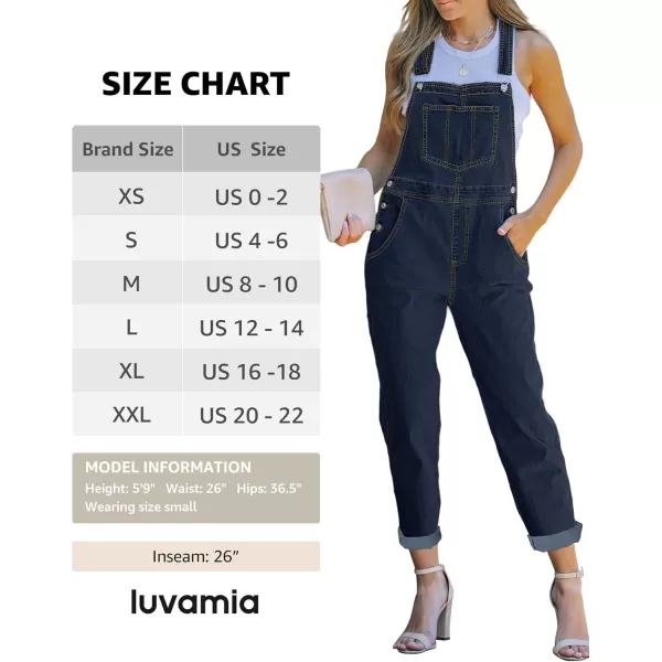 luvamia Womens Casual Stretch Adjustable Denim Bib Overalls Jeans Pants JumpsuitsB Deep Blue