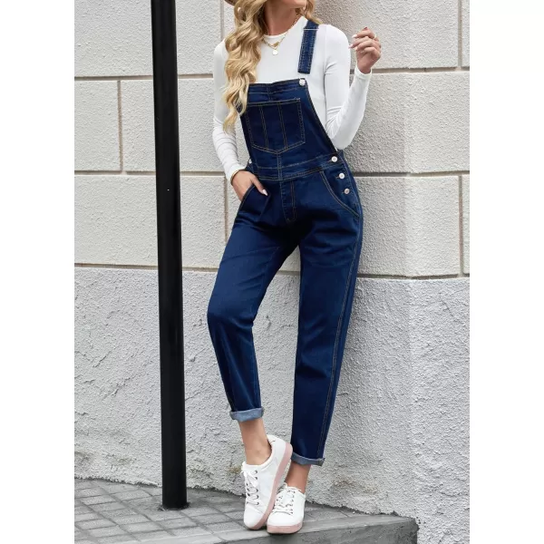 luvamia Womens Casual Stretch Adjustable Denim Bib Overalls Jeans Pants JumpsuitsB Deep Blue