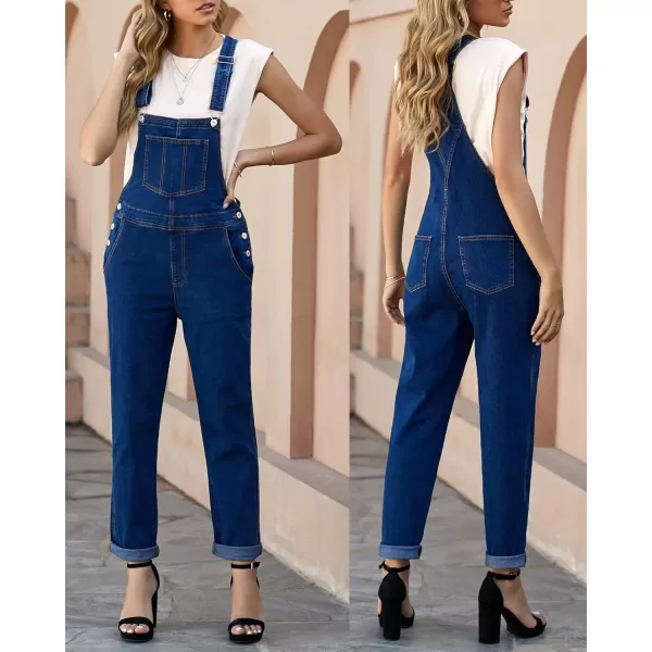 luvamia Womens Casual Stretch Adjustable Denim Bib Overalls Jeans Pants JumpsuitsB Nightfall Blue