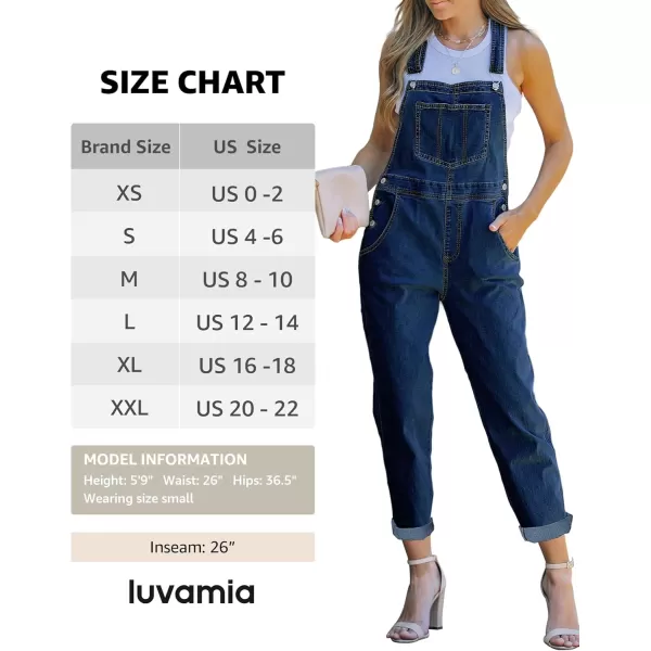 luvamia Womens Casual Stretch Adjustable Denim Bib Overalls Jeans Pants JumpsuitsB Nightfall Blue