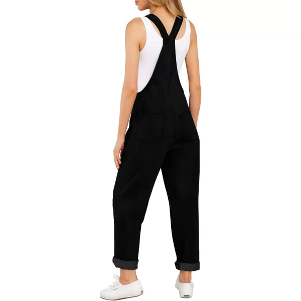 luvamia Womens Casual Stretch Adjustable Denim Bib Overalls Jeans Pants JumpsuitsB Warm Onyx Black