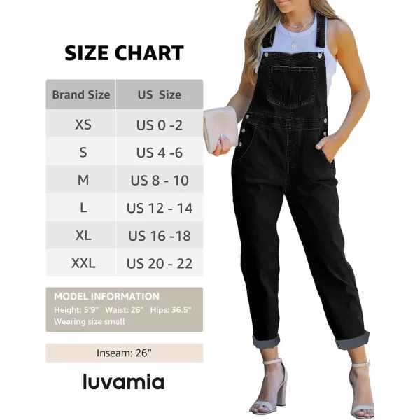 luvamia Womens Casual Stretch Adjustable Denim Bib Overalls Jeans Pants JumpsuitsB Warm Onyx Black