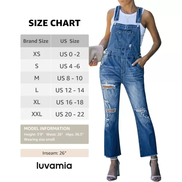 luvamia Womens Casual Stretch Adjustable Denim Bib Overalls Jeans Pants JumpsuitsB1 Nightfall Blue