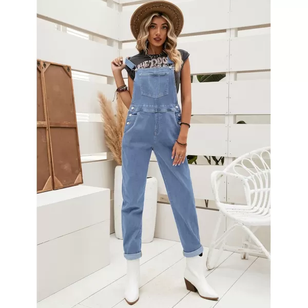 luvamia Womens Casual Stretch Adjustable Denim Bib Overalls Jeans Pants JumpsuitsBlue Mist