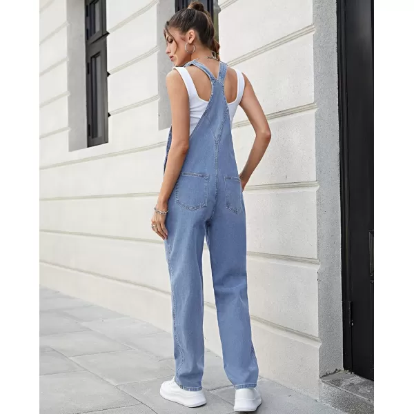 luvamia Womens Casual Stretch Adjustable Denim Bib Overalls Jeans Pants JumpsuitsBlue Mist