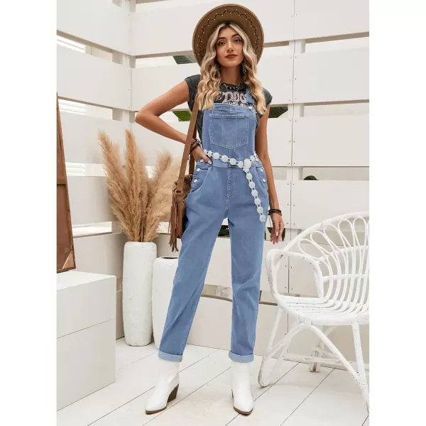 luvamia Womens Casual Stretch Adjustable Denim Bib Overalls Jeans Pants JumpsuitsBlue Mist