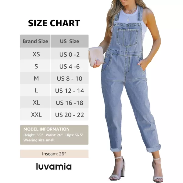 luvamia Womens Casual Stretch Adjustable Denim Bib Overalls Jeans Pants JumpsuitsBlue Mist
