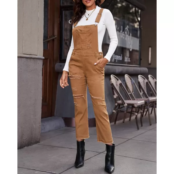 luvamia Womens Casual Stretch Adjustable Denim Bib Overalls Jeans Pants JumpsuitsD Camel Brown