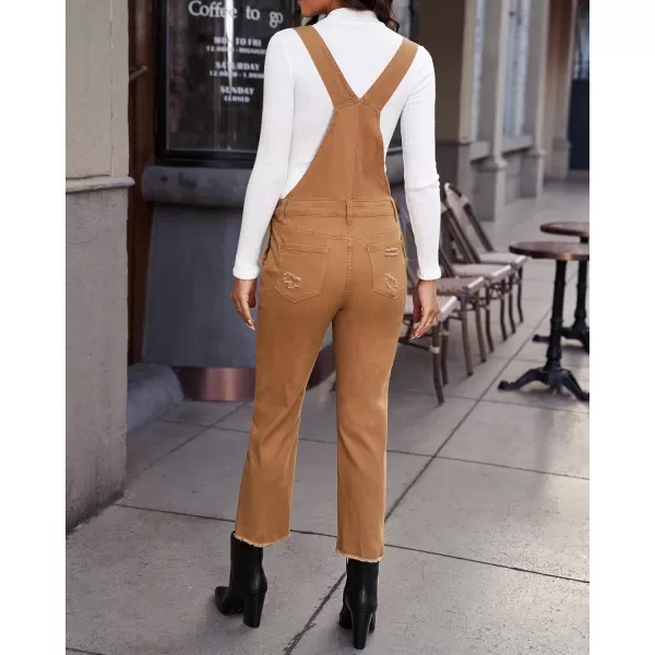 luvamia Womens Casual Stretch Adjustable Denim Bib Overalls Jeans Pants JumpsuitsD Camel Brown