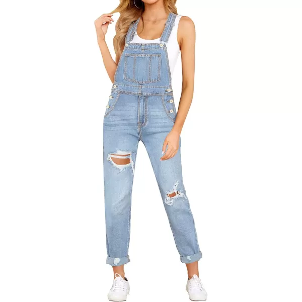 luvamia Womens Casual Stretch Adjustable Denim Bib Overalls Jeans Pants JumpsuitsE Light Blue