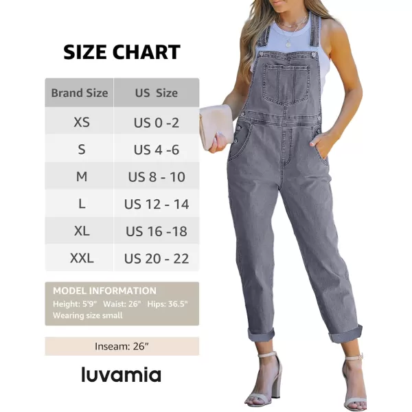 luvamia Womens Casual Stretch Adjustable Denim Bib Overalls Jeans Pants JumpsuitsGray