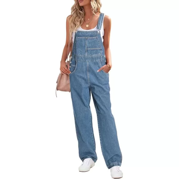 luvamia Overalls Women Loose Fit Denim Bib Baggy Overall Jumpsuit Straight Wide Leg Stretchy Jean Pants FashionA3 Blue Shadow