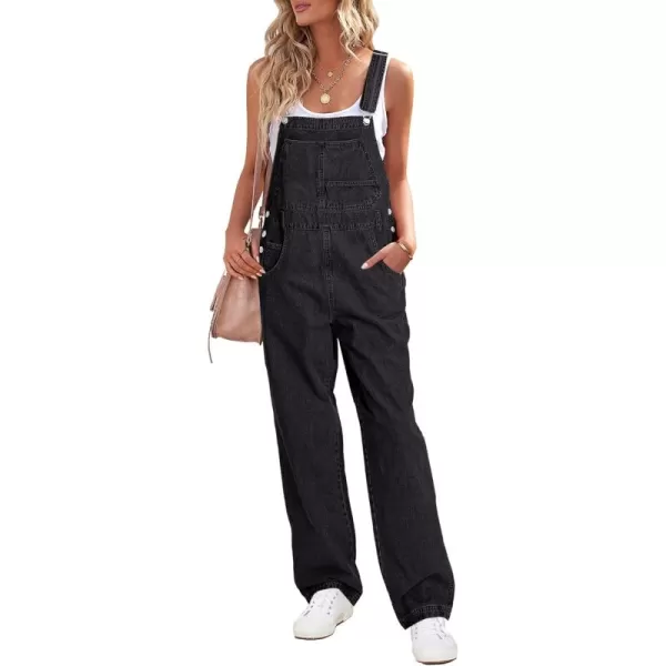 luvamia Overalls Women Loose Fit Denim Bib Baggy Overall Jumpsuit Straight Wide Leg Stretchy Jean Pants FashionBlack