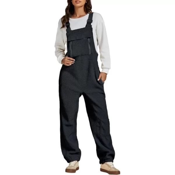 luvamia Sherpa Overalls for Women Baggy Warm Bib Fleece Fuzzy Winter Jumpsuits Adjustable Strap Overall with Zip PocketsCharcoal